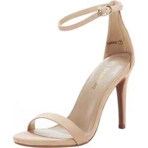 Women's Nude-Suede Flower Ankle Strap Stiletto Round Open Toe Stylish Heel Shoe